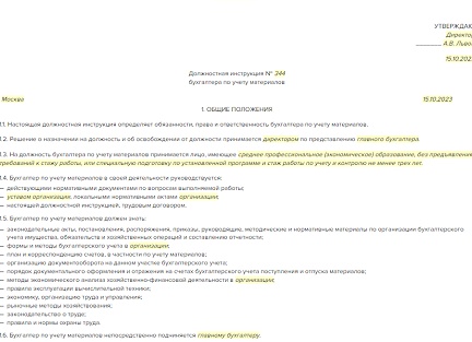 ДОЛЖНОСТНАЯ ИНСТРУКЦИЯ Бухгалтер материальной группы